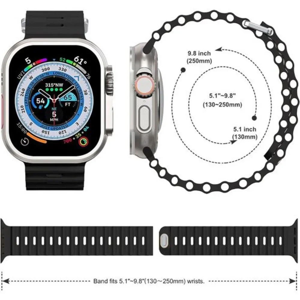 Sport Soft Silicone Compatible with Apple Watch Ocean Band Wristband Ultra 9 8 7